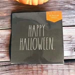 Rae Dunn Cocktail Beverage Black Paper Napkins 40 ct HAPPY HALLOWEEN